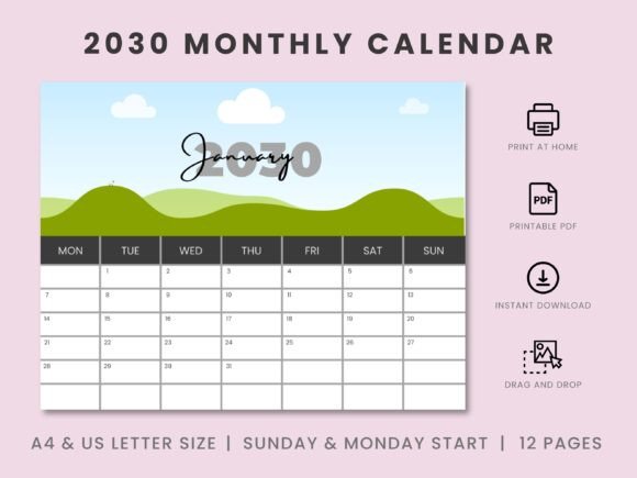 Download 2030 Monthly Custom Canva Frame Calendar - 2030 Collection