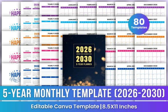 Download 5-Year Monthly Templates (2026–2030) - 2030 Collection