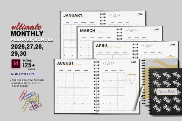Download Printable Monthly Planner 2026-2030 - 2030 Collection